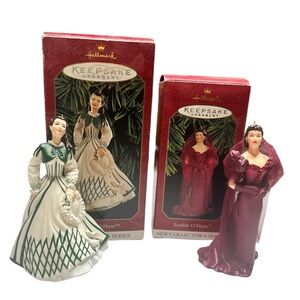 Hallmark Keepsake Set of 2 Scarlett‎ O’Hara Holiday Ornaments 1997, 1999.